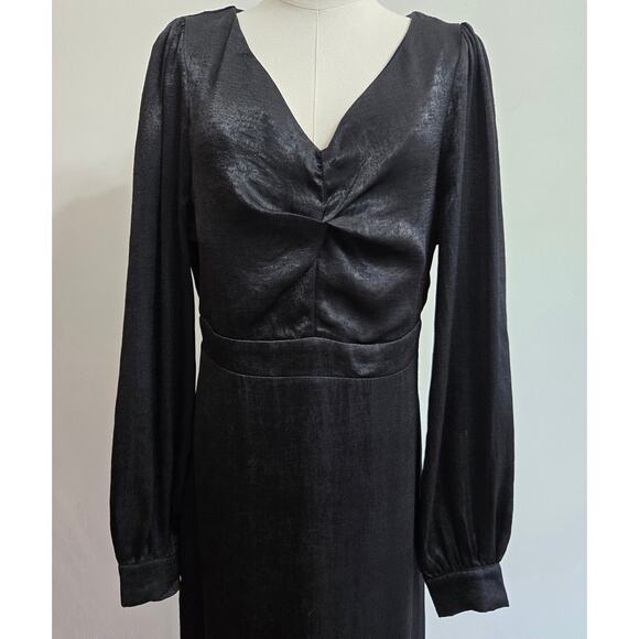 NWT Andrée by Unit Whimsigoth Vamp Witchy Black Satin Midi Long Sleeve Dress M - Picture 2 of 12